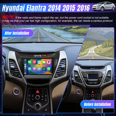 Leadfan Wireless CarPlay Android Auto for Hyundai Elantra 2014 2015 2016 Stereo Radio, 9 inch Touch Screen in-Dash GPS Navigation Display Bluetooth WiFi Mirror Link FM Backup Camera SWC