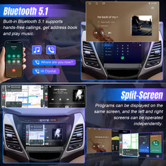 Leadfan Wireless CarPlay Android Auto for Hyundai Elantra 2014 2015 2016 Stereo Radio, 9 inch Touch Screen in-Dash GPS Navigation Display Bluetooth WiFi Mirror Link FM Backup Camera SWC