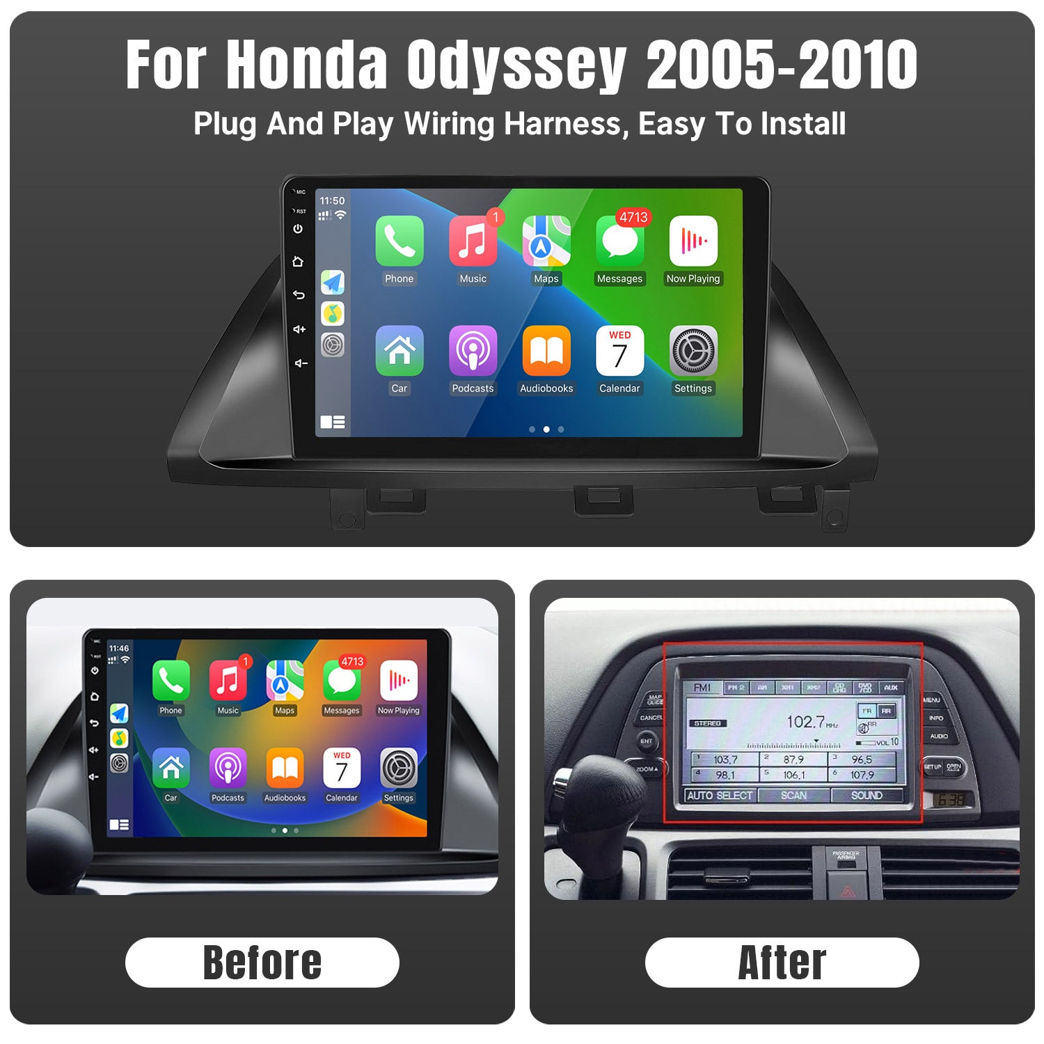 Leadfan Car Stereo Radio for Honda Odyssey 2005 2006 2007 2008 2009 2010 Wireless Apple Carplay Android Auto, 10.1" Touch Screen Audio Receiver with WiFi GPS Navi Bluetooth USB FM SWC Backup Camera